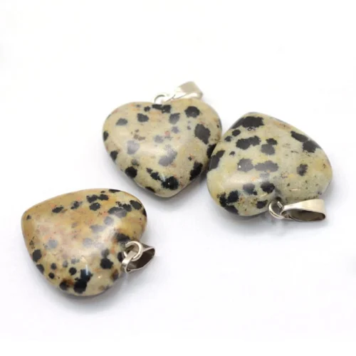 20mm dalmatian heart pendant natural jasper cream beige black spots silver bail jewellery making Australia