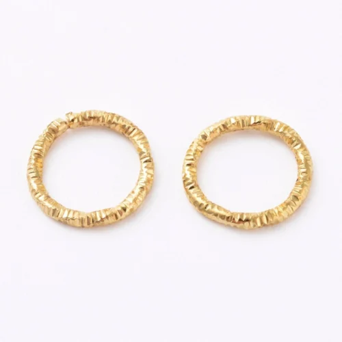 Textured gold plated split jump rings 10mm hammered chipped surface warm bright gold finish jewellery making Australia