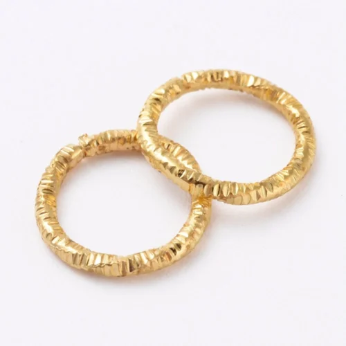 Textured gold plated split jump rings 10mm hammered chipped surface warm bright gold finish jewellery making Australia