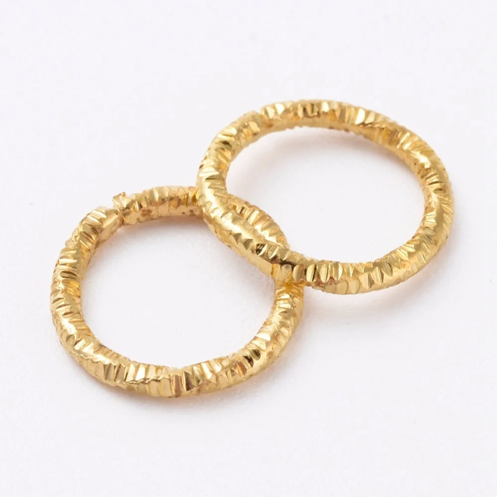 Textured gold plated split jump rings 10mm hammered chipped surface warm bright gold finish jewellery making Australia
