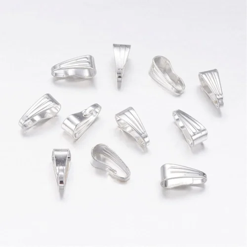 Snap on silver plated bails spring loaded clip mechanism ridged body bright silver finish pendant jewellery making Australia