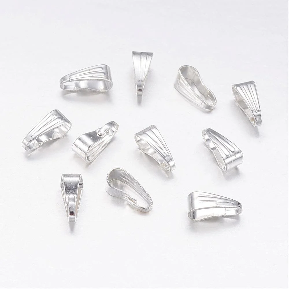 Snap on silver plated bails spring loaded clip mechanism ridged body bright silver finish pendant jewellery making Australia
