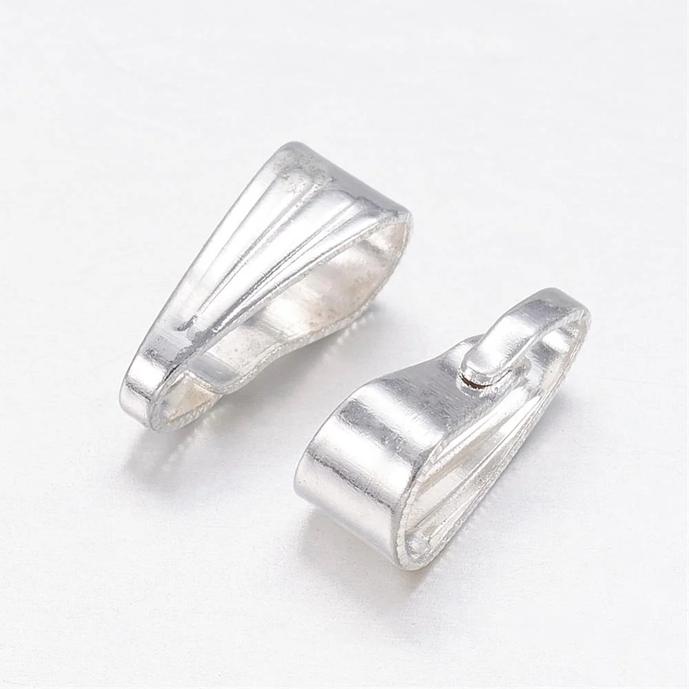 Snap on silver plated bails spring loaded clip mechanism ridged body bright silver finish pendant jewellery making Australia