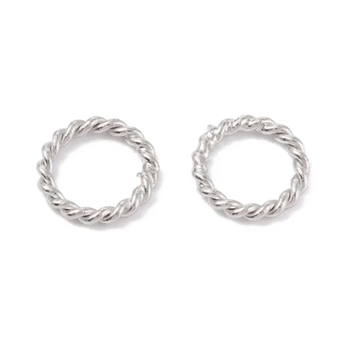 Silver Plated Twisted Closed Jump Rings — Chipped Faceted Texture