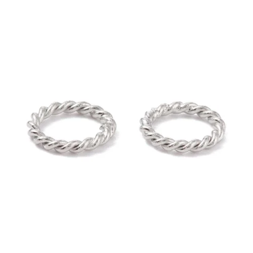 Silver Plated Twisted Closed Jump Rings — Chipped Faceted Texture