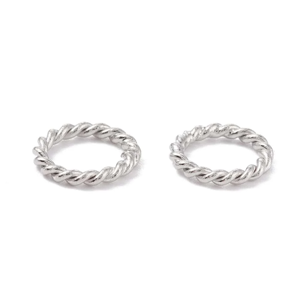 Silver Plated Twisted Closed Jump Rings — Chipped Faceted Texture