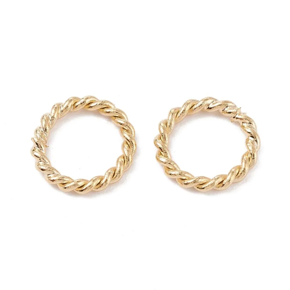 24K gold plated closed jump rings twisted rope braid pattern warm brilliant gold finish jewellery making Australia