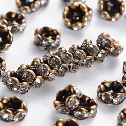 Antique bronze rhinestone spacer beads scalloped wavy edge setting faceted clear crystal rhinestones vintage glamour jewellery making Australia