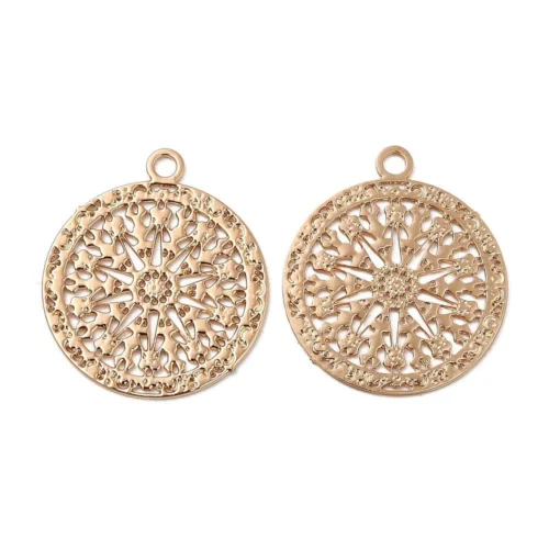 Light gold plated filigree pendants round mandala star cut-out design soft champagne gold finish jewellery making Australia