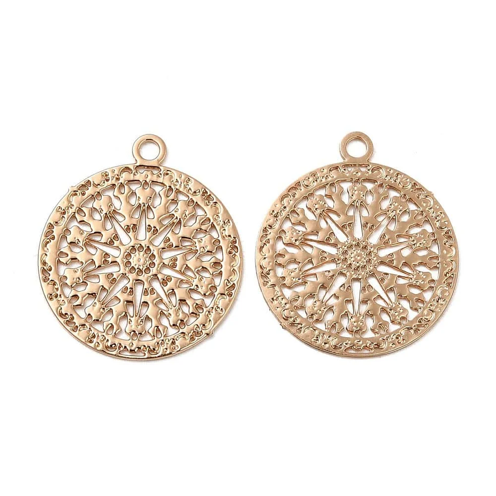 Light gold plated filigree pendants round mandala star cut-out design soft champagne gold finish jewellery making Australia