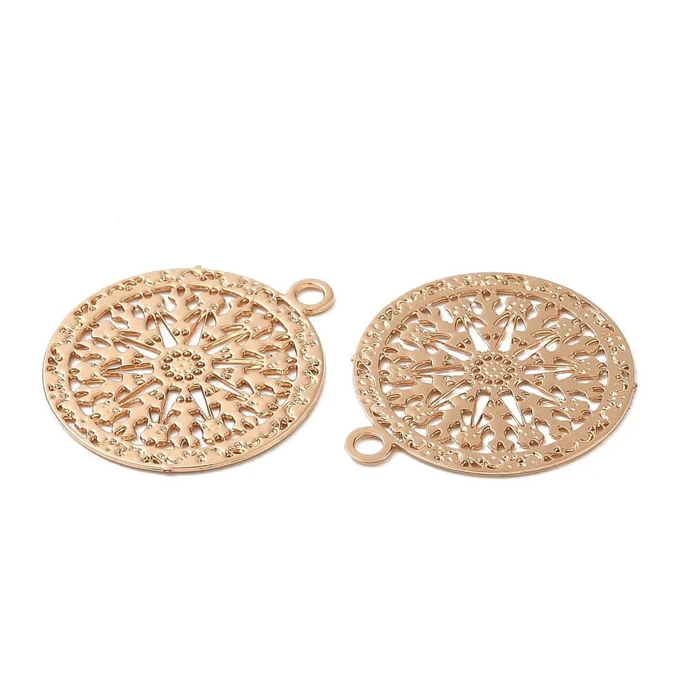 Light gold plated filigree pendants round mandala star cut-out design soft champagne gold finish jewellery making Australia