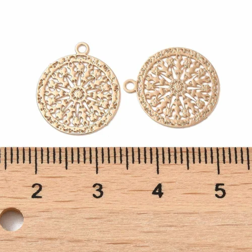 Light gold plated filigree pendants round mandala star cut-out design soft champagne gold finish jewellery making Australia