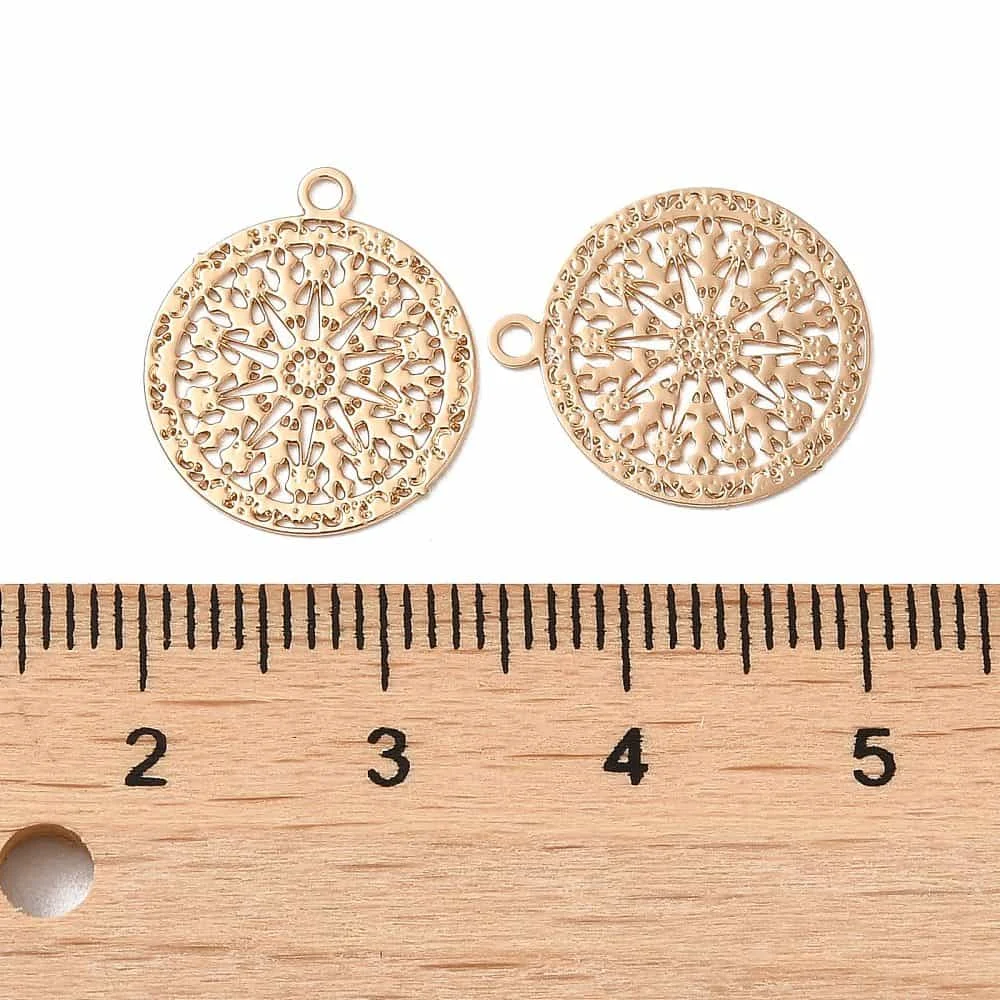 Light gold plated filigree pendants round mandala star cut-out design soft champagne gold finish jewellery making Australia