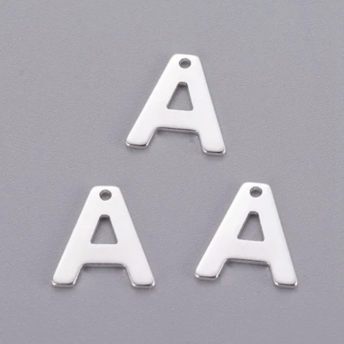 Silver letter A bead stainless steel polished mirror finish initial alphabet charm pendant jewellery making Australia