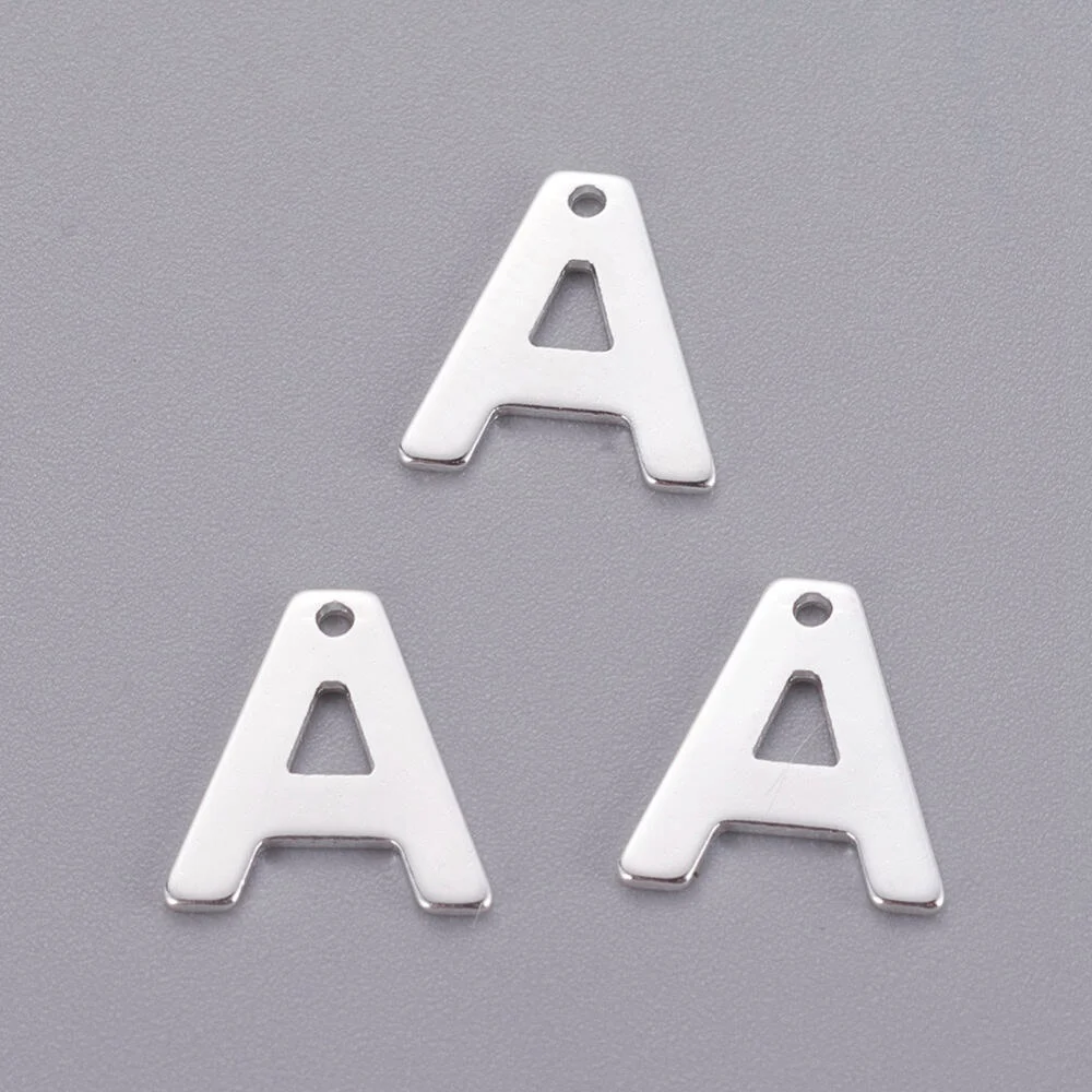 Silver letter A bead stainless steel polished mirror finish initial alphabet charm pendant jewellery making Australia