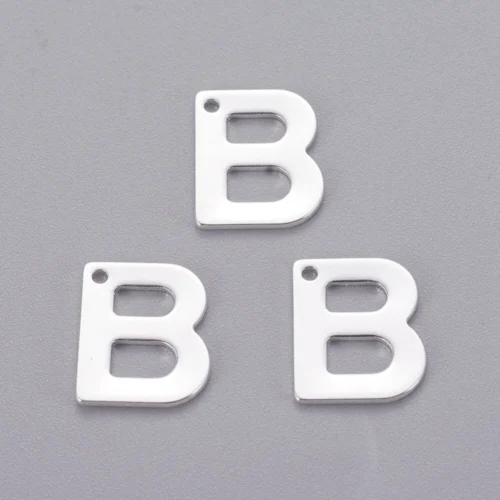 Silver letter B bead stainless steel polished finish flat initial alphabet charm jewellery making Australia
