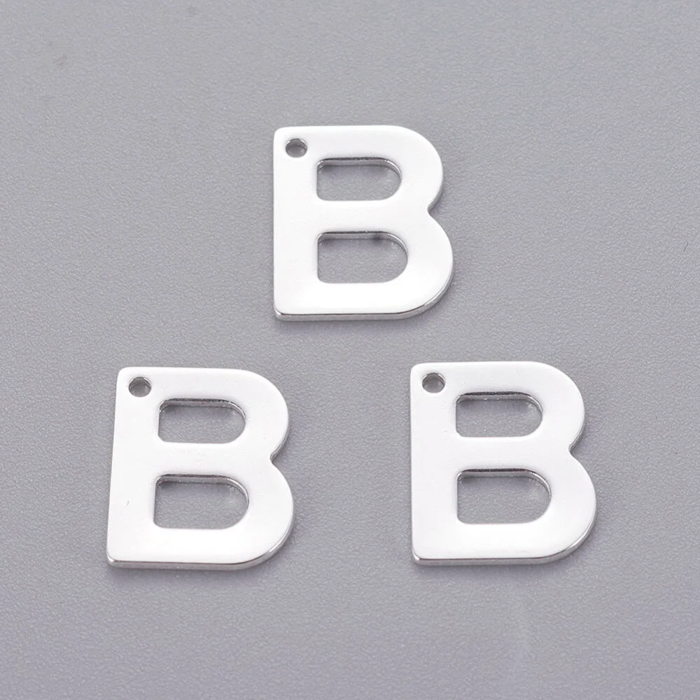Silver letter B bead stainless steel polished finish flat initial alphabet charm jewellery making Australia
