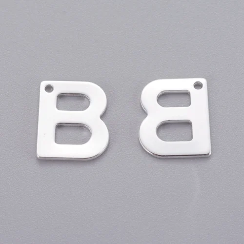 Silver letter B bead stainless steel polished finish flat initial alphabet charm jewellery making Australia
