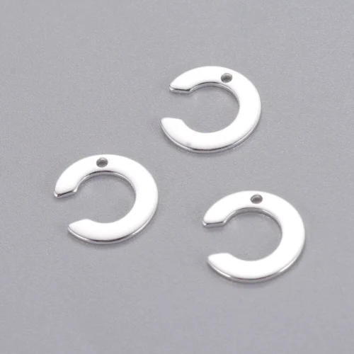 Silver initial C charm bead stainless steel polished initial alphabet charm pendant jewellery making Australia