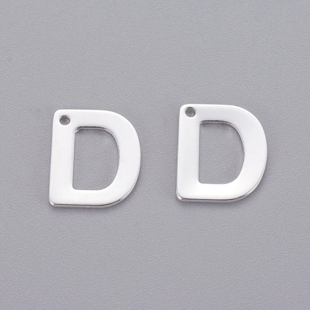 Silver letter D bead stainless steel polished finish personalised initial alphabet charm jewellery making Australia