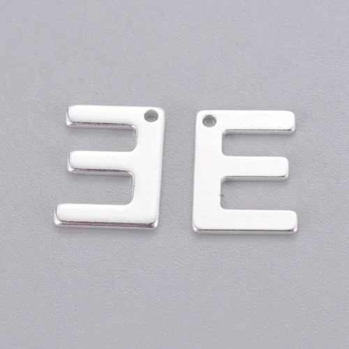 Silver letter E bead stainless steel polished silver initial alphabet charm pendant jewellery making Australia