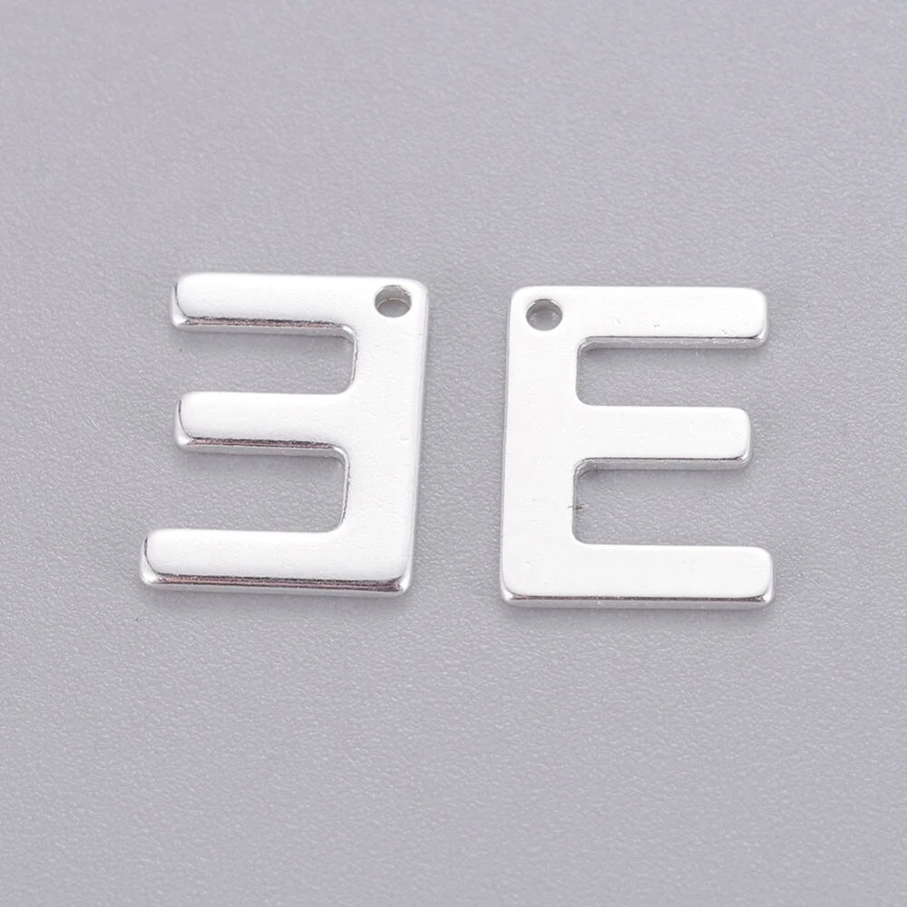 Silver letter E bead stainless steel polished silver initial alphabet charm pendant jewellery making Australia