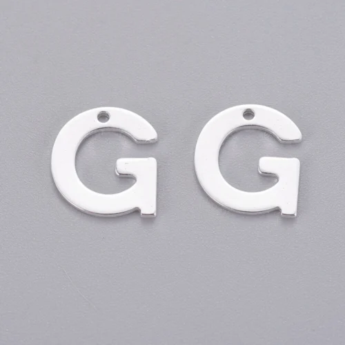 Silver initial G charm bead stainless steel polished initial alphabet charm graduation gift jewellery making Australia