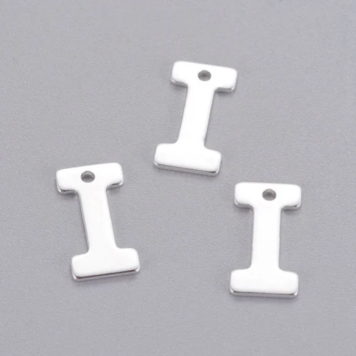 Silver letter I bead stainless steel polished minimalist initial alphabet charm jewellery making Australia