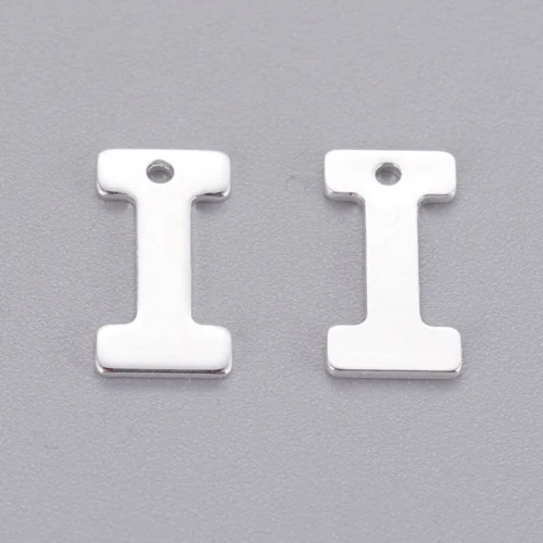 Silver letter I bead stainless steel polished minimalist initial alphabet charm jewellery making Australia