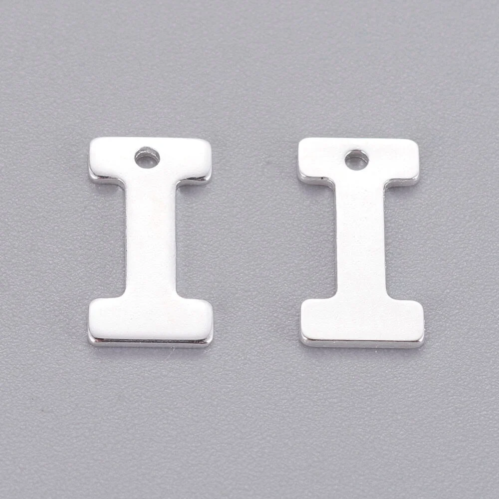 Silver letter I bead stainless steel polished minimalist initial alphabet charm jewellery making Australia