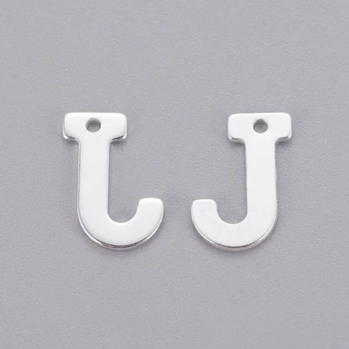 Silver letter J bead stainless steel polished finish initial alphabet charm pendant jewellery making Australia