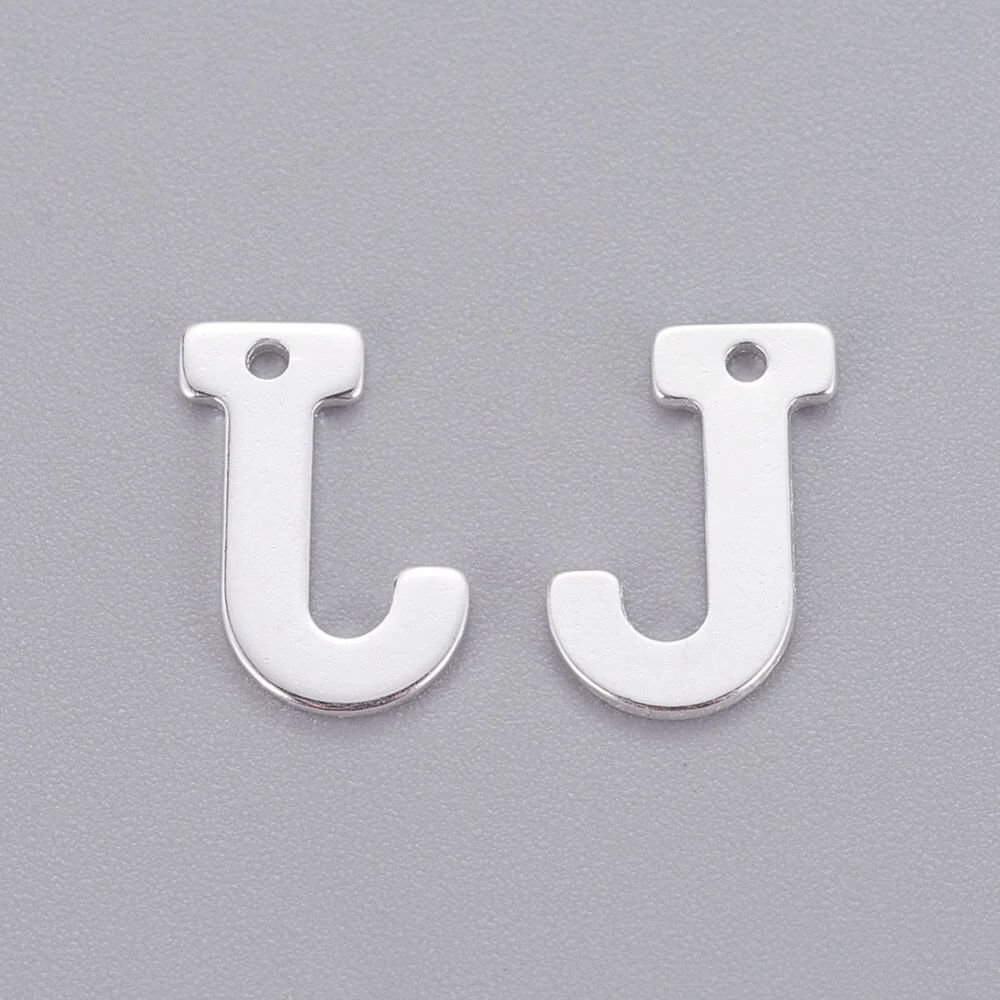 Silver letter J bead stainless steel polished finish initial alphabet charm pendant jewellery making Australia