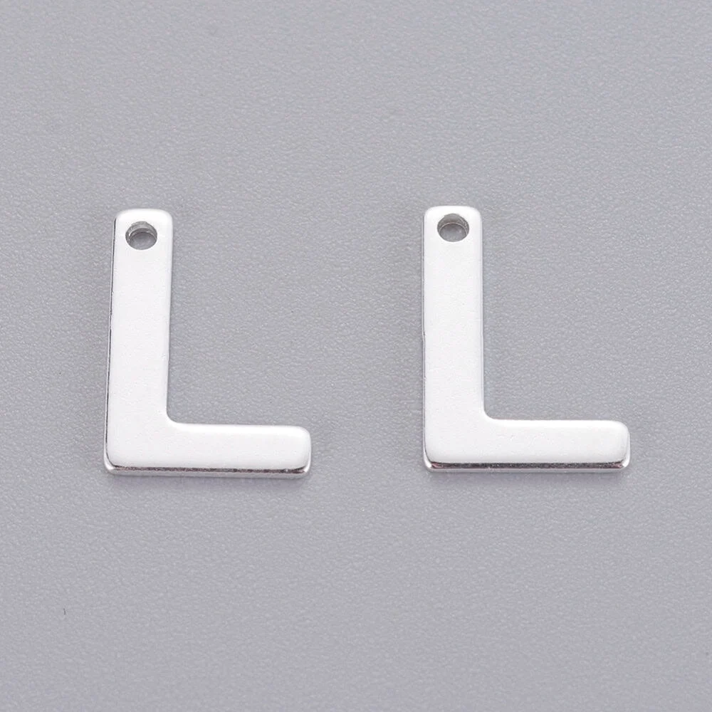 Silver initial L charm bead stainless steel polished love loyalty initial alphabet charm necklace jewellery making Australia