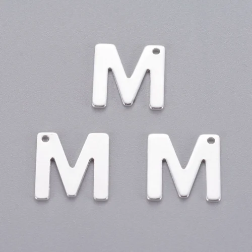 Silver letter M bead stainless steel polished Mum initial alphabet charm Mother's Day jewellery making Australia