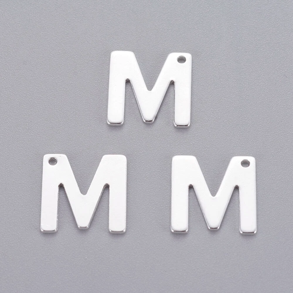 Silver letter M bead stainless steel polished Mum initial alphabet charm Mother's Day jewellery making Australia