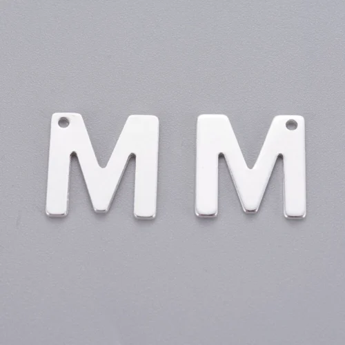 Silver letter M bead stainless steel polished Mum initial alphabet charm Mother's Day jewellery making Australia