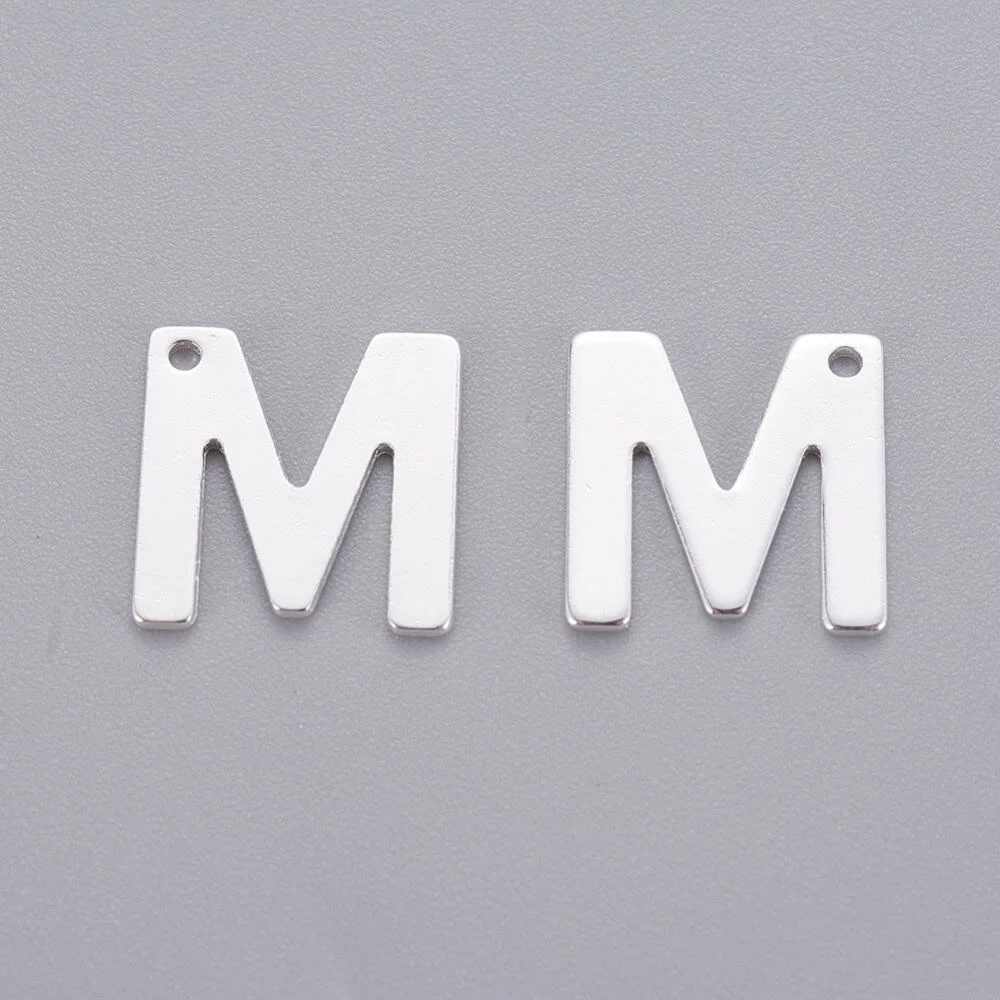 Silver letter M bead stainless steel polished Mum initial alphabet charm Mother's Day jewellery making Australia