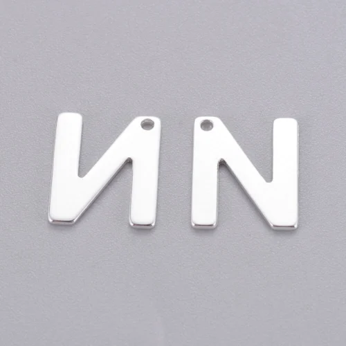 Silver Alphabet N bead stainless steel polished finish new beginnings initial alphabet charm jewellery making Australia