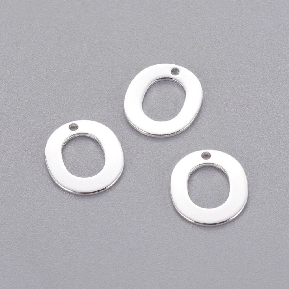 Silver letter O bead stainless steel polished circular initial alphabet charm pendant jewellery making Australia