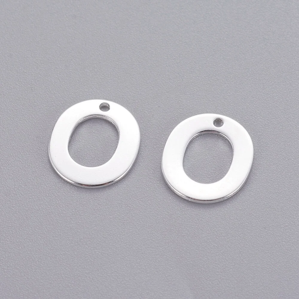 Silver letter O bead stainless steel polished circular initial alphabet charm pendant jewellery making Australia