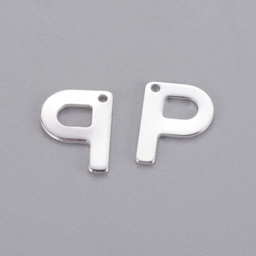 Silver Initial P charm bead stainless steel polished precious initial alphabet charm pearl jewellery making Australia