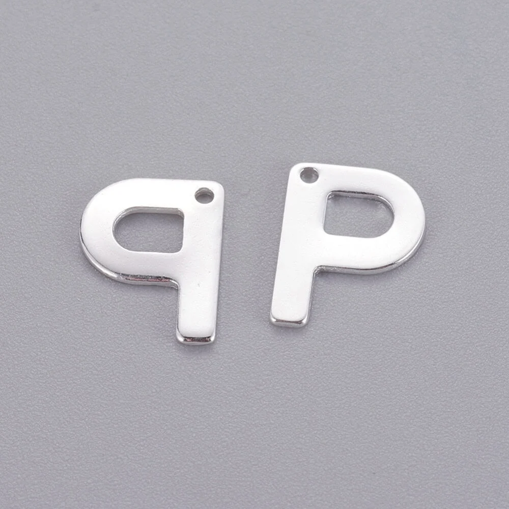 Silver Initial P charm bead stainless steel polished precious initial alphabet charm pearl jewellery making Australia