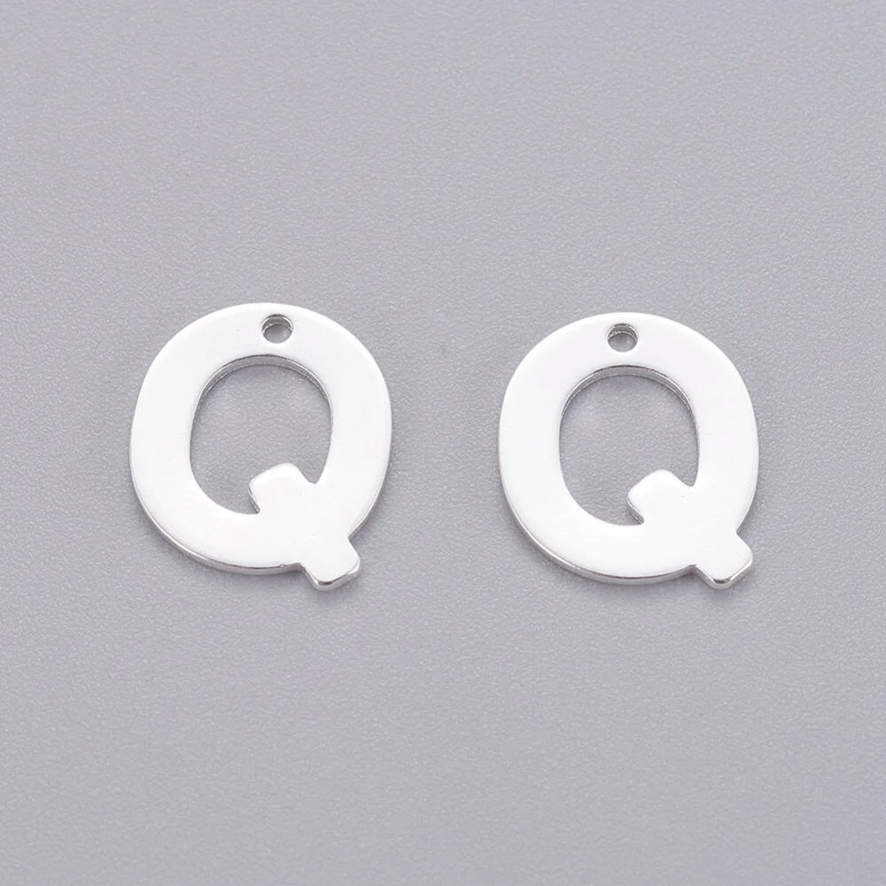 Silver letter Q bead stainless steel polished rare distinctive initial alphabet charm jewellery making Australia