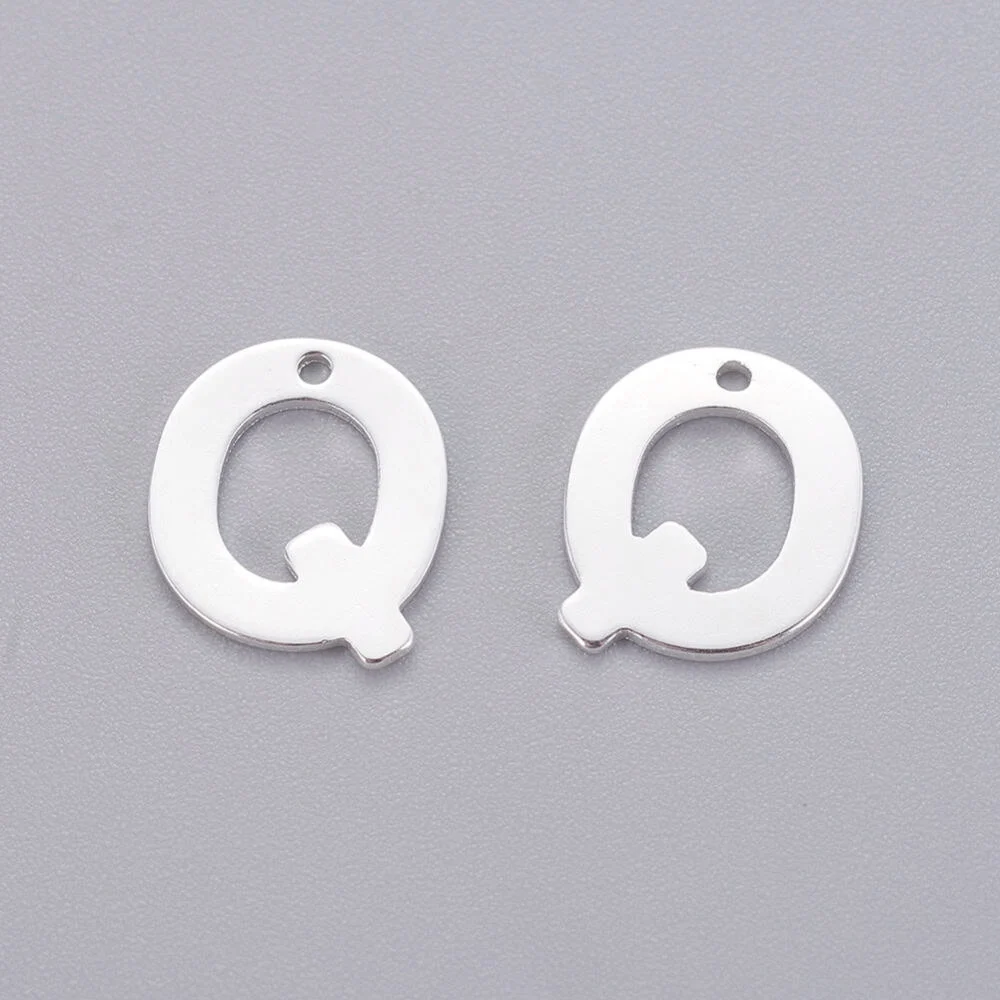 Silver letter Q bead stainless steel polished rare distinctive initial alphabet charm jewellery making Australia