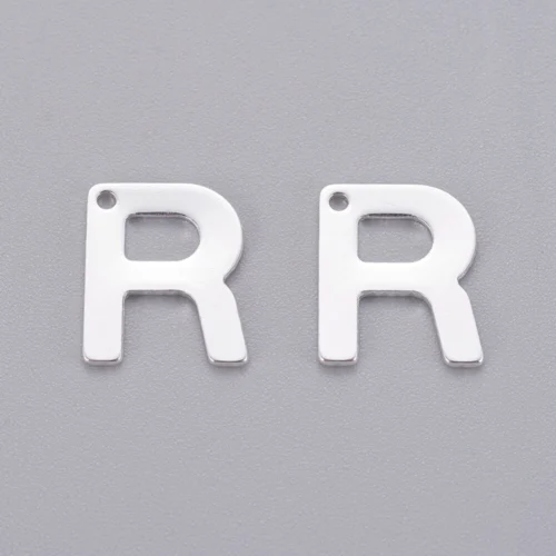 Silver alphabet R bead stainless steel polished remembrance initial alphabet charm jewellery making Australia