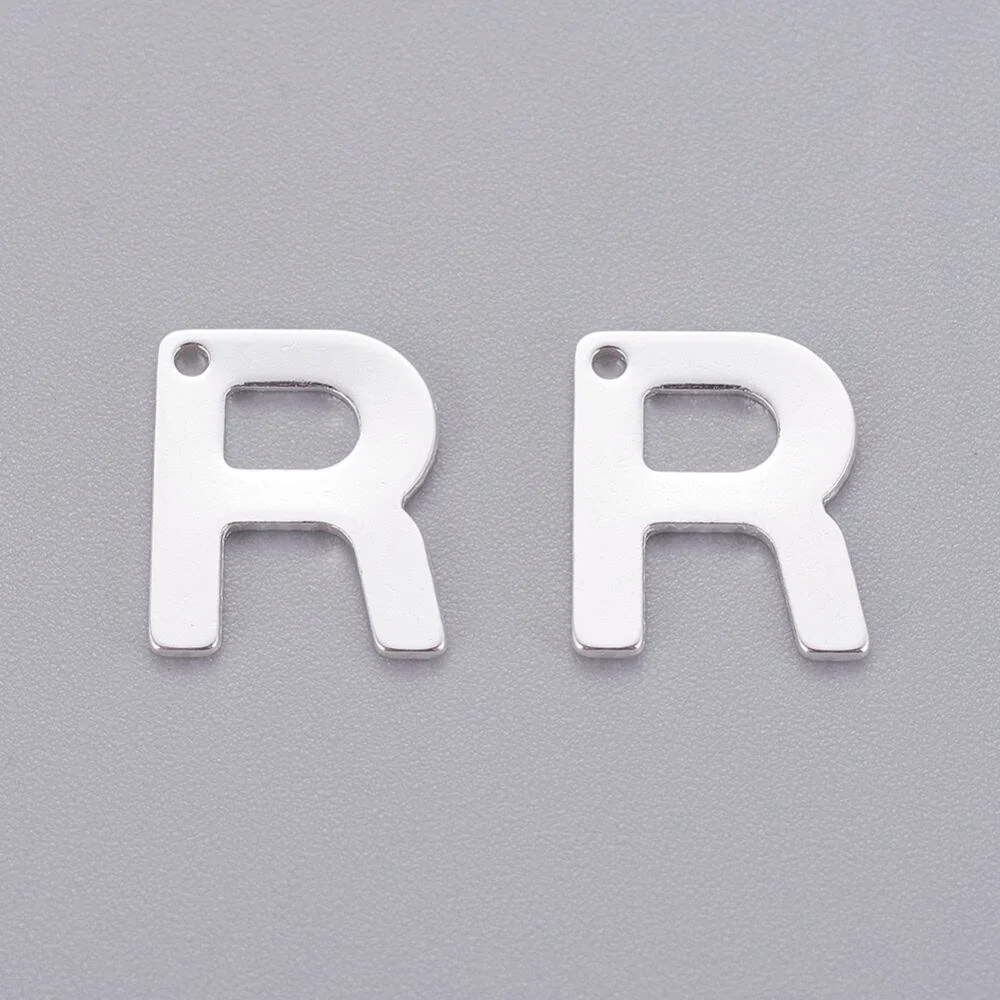 Silver alphabet R bead stainless steel polished remembrance initial alphabet charm jewellery making Australia