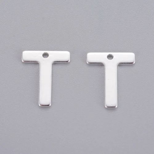 Silver initial T charm bead stainless steel polished thoughtful initial alphabet charm crystal jewellery making Australia