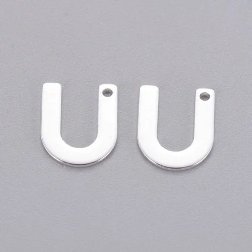 Silver letter U bead stainless steel polished unique initial alphabet charm milestone jewellery making Australia