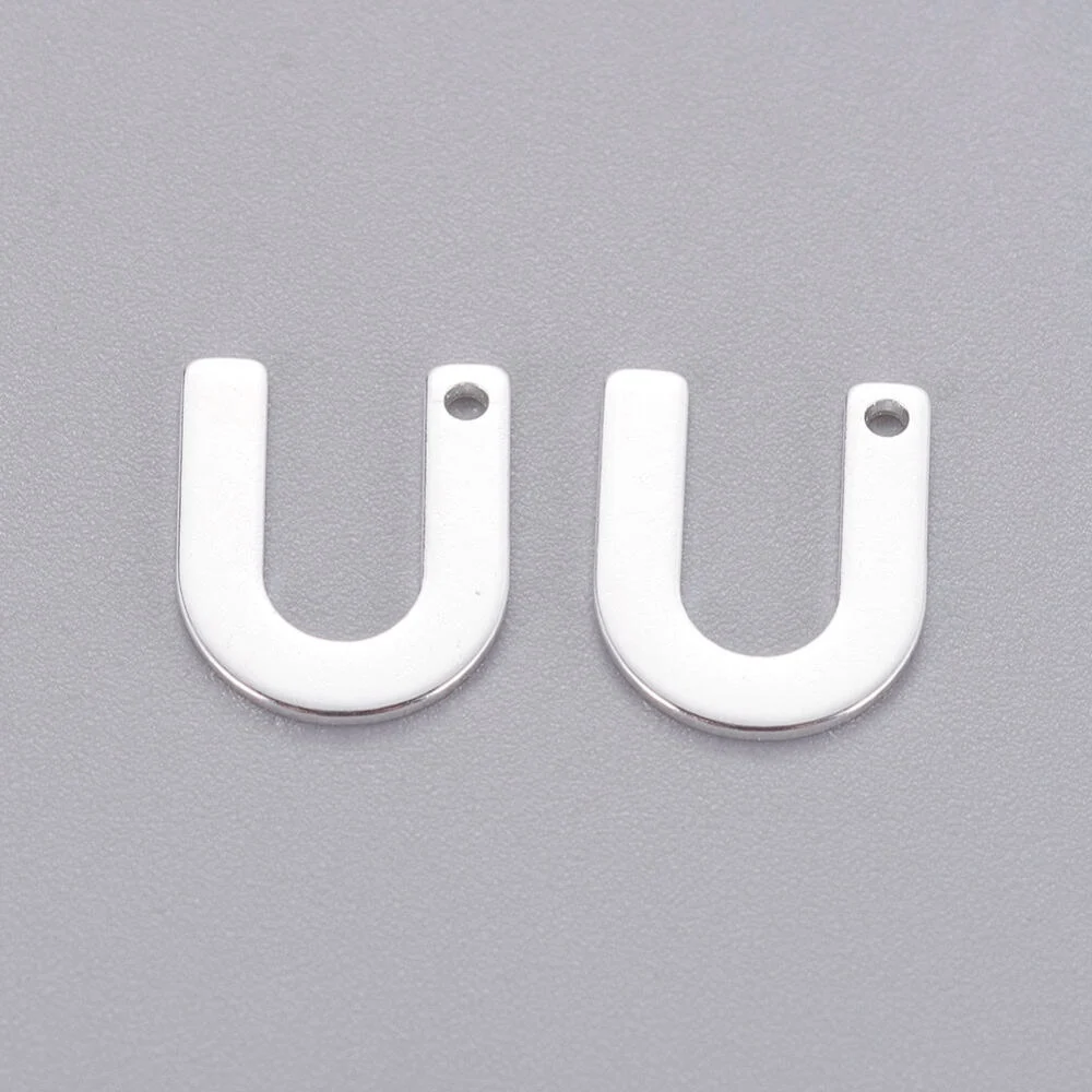 Silver letter U bead stainless steel polished unique initial alphabet charm milestone jewellery making Australia