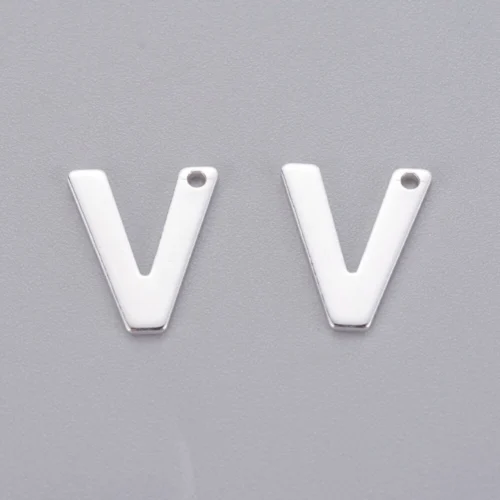 Silver alphabet V bead stainless steel polished bold chevron initial alphabet charm Valentine's jewellery making Australia